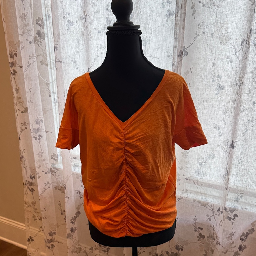 Susana Monaco Orange Ruched V-Neck Top M